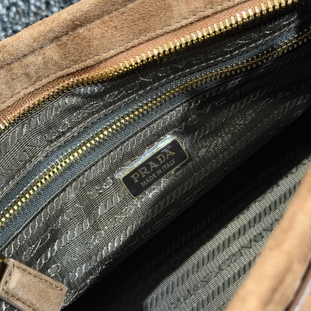 Prada Bonnie Medium Cinnamon Suede Handbag - Picture 11 of 14